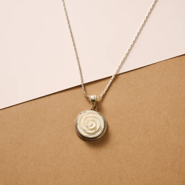 Bagaica Rose Carved Bone Necklace